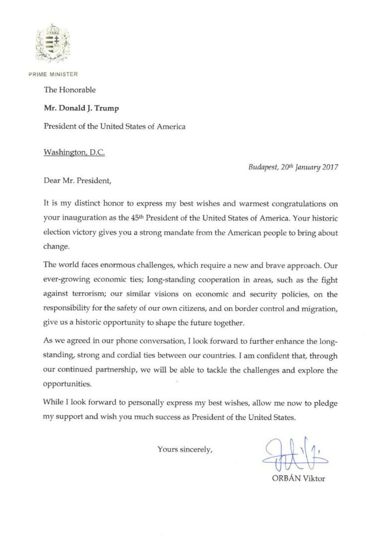 Orbán Viktor levélben gratulált Donald Trumpnak