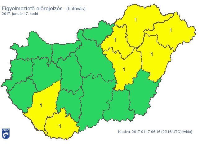 Hófúvás miatt elsőfokú riasztást adtak ki